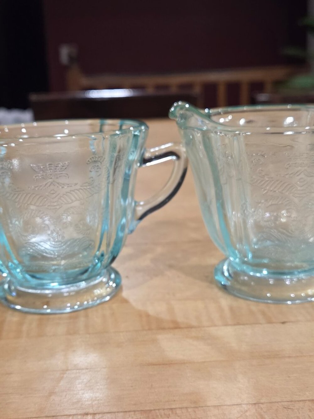 Vintage Indiana Glass Recollection Teal Madrid Creamer and Sugar Set